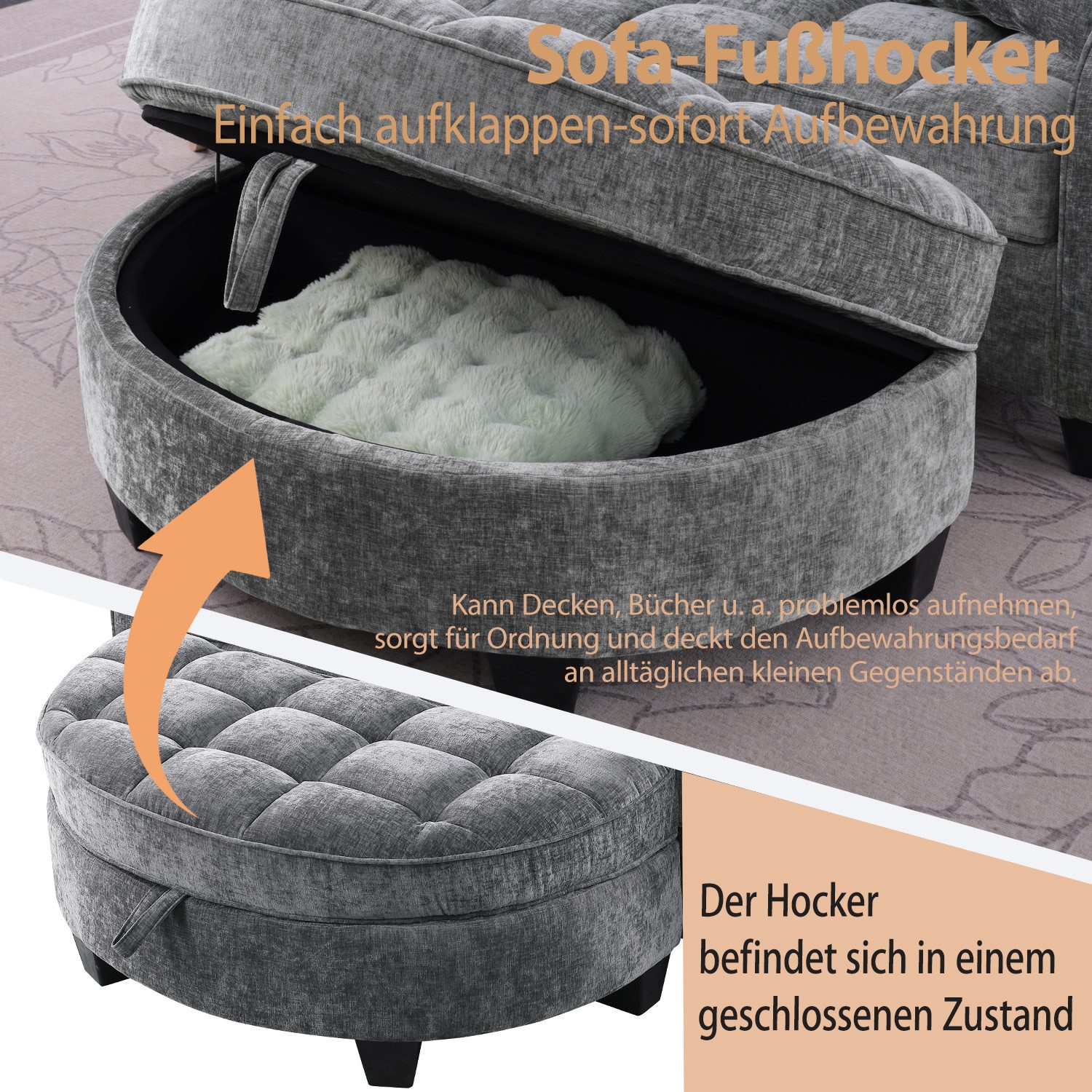 Odikalo Schlafsofa Multifunktionales Platzsparend 3-in-1 Sofa-Bett Aufbewahrungs-Hocker, mit Schlaffunktion und Stauraum, 3-in-1-Sofa mit Liegefunktion – Bild 5 von 5