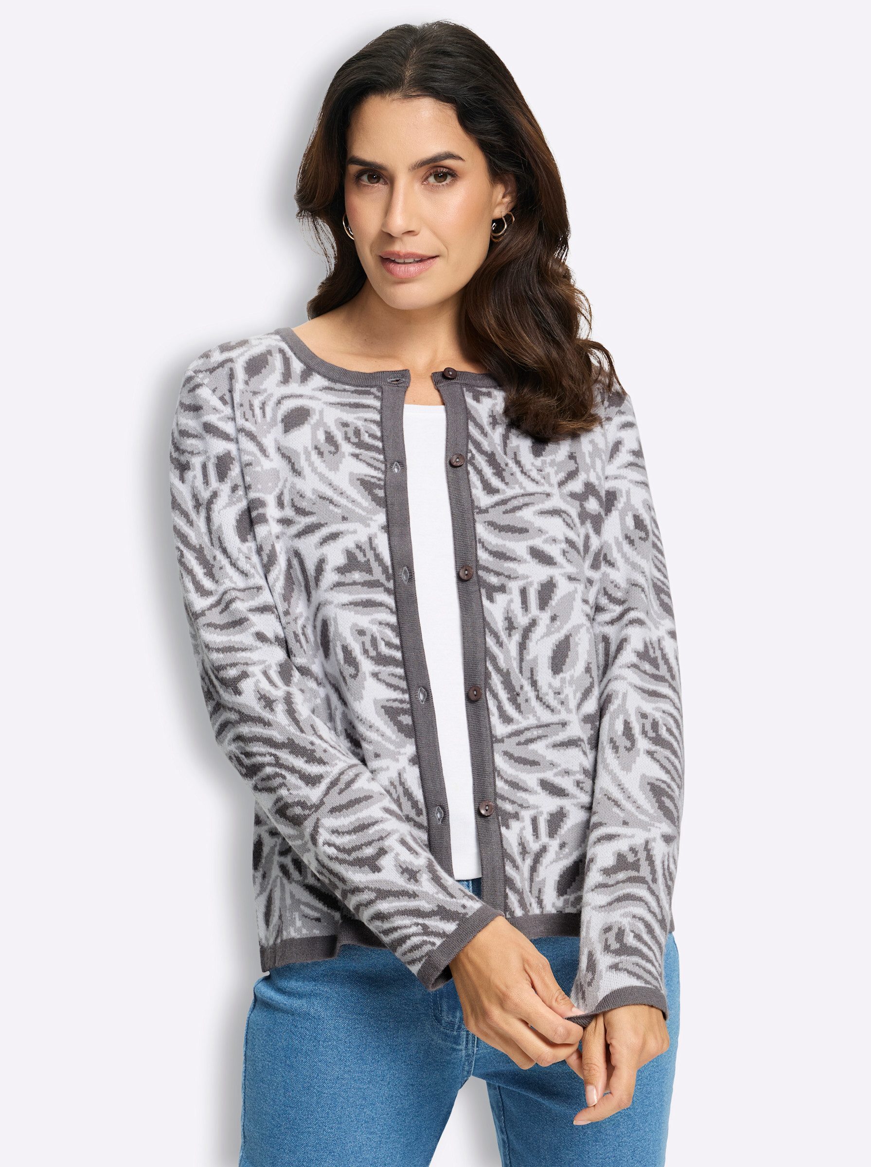 Witt Strickjacke Jacquard-Strickjacke Langarm Feinstrick, Jacquard