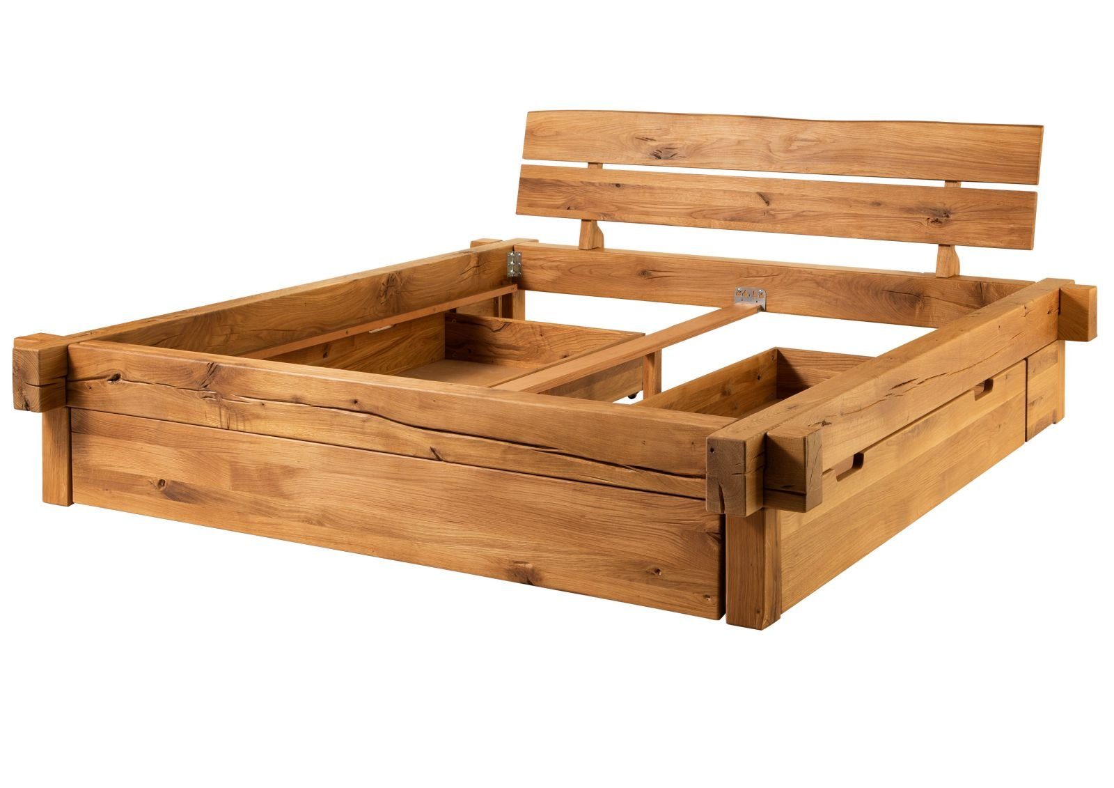 Massivmoebel24 Massivholzbett BALKENMÖBEL (mit Bettkasten Wildeiche 180x200x85 natur JANGALI #620), mit Bettkasten Wildeiche 180x200x85 natur JANGALI #620