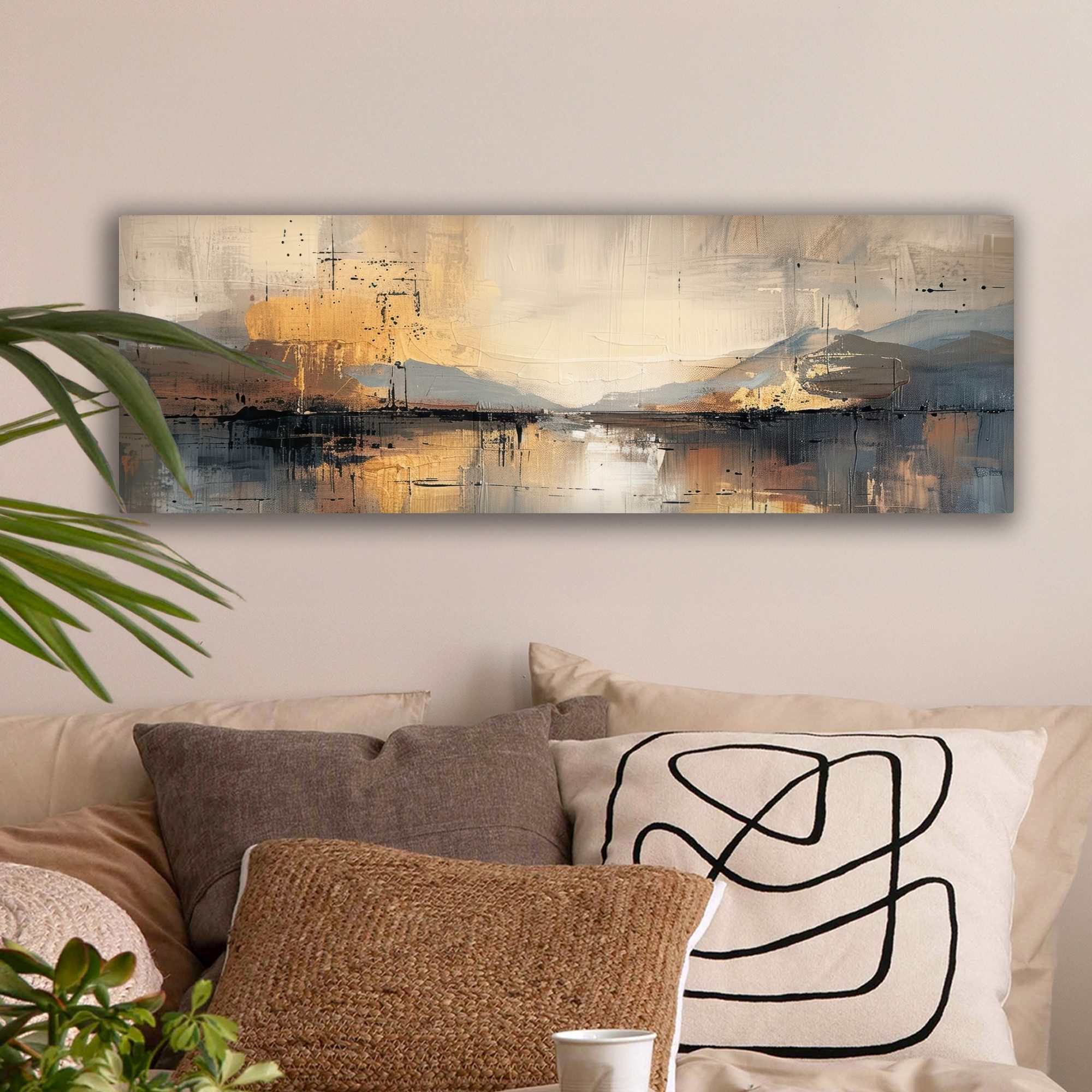 OneMillionCanvasses® Leinwandbild Panorama Abstrakt - Modern - Beige - Ästh günstig online kaufen