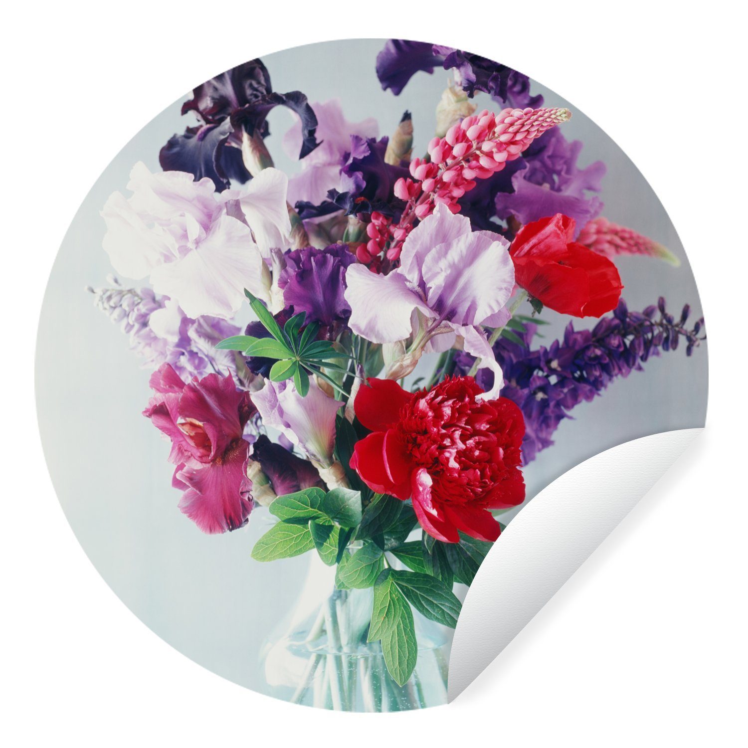 MuchoWow Wandsticker Blumen - Farben - Vase (1 St), Tapetenkreis für Kinderzimmer, Tapetenaufkleber, Rund, Wohnzimmer