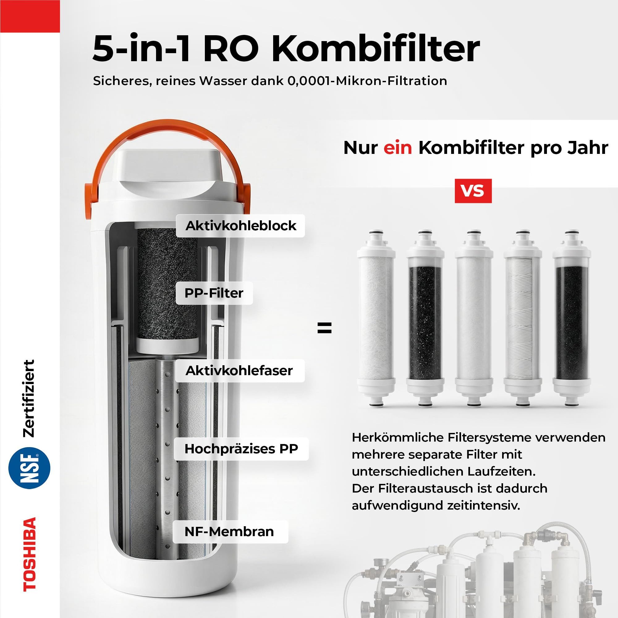 Toshiba Wasserfilter Toshiba Osmoseanlage Grau, 5in1 Filter, Einstellbare Temperatur, Ohne Wasseranschluß – Bild 5 von 5