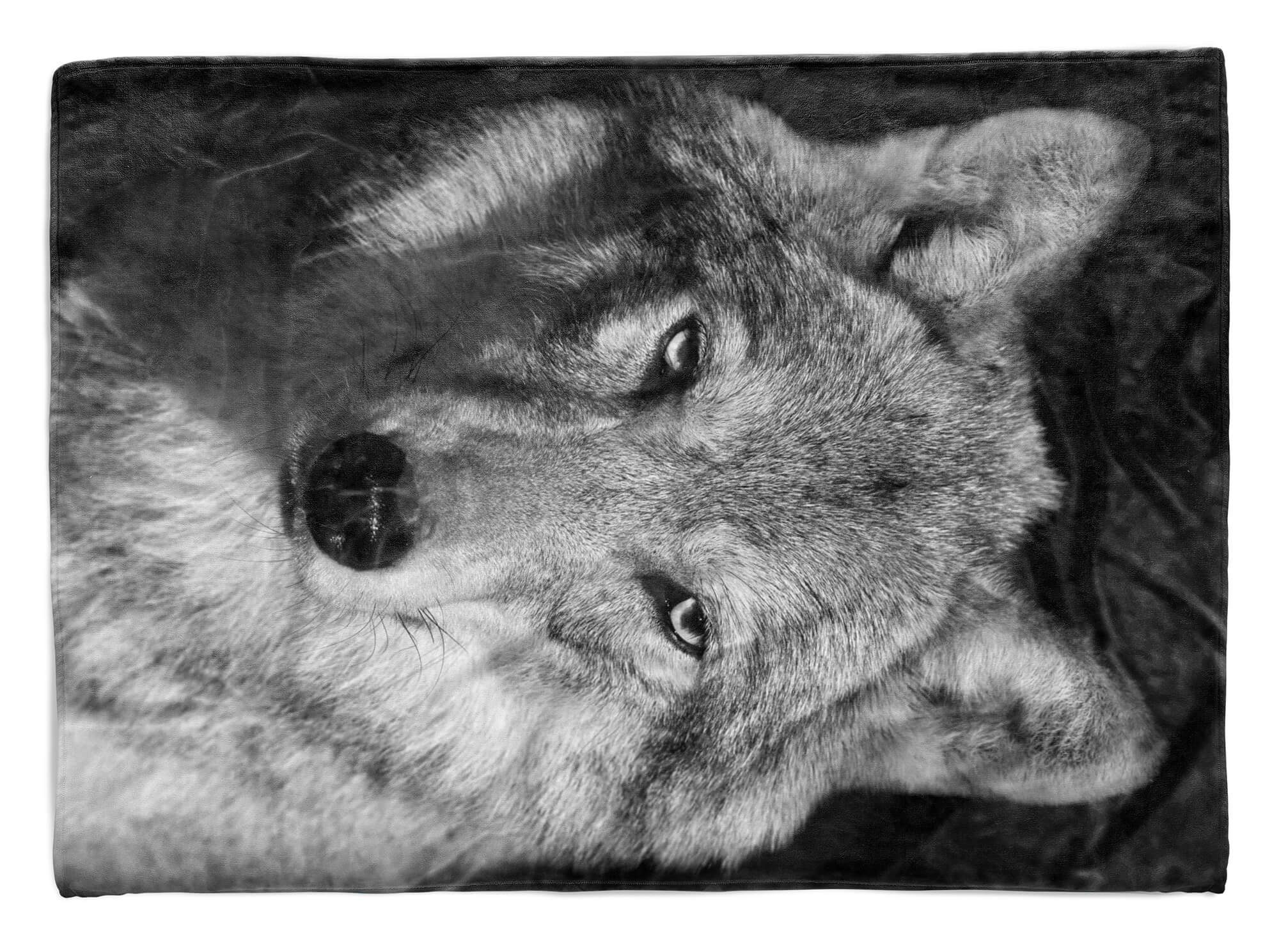 (1-St), mit Tiermotiv Art Wolf, Sinus Handtuch Saunatuch Handtuch Strandhandtuch grauer Baumwolle-Polyester-Mix Kuscheldecke Handtücher