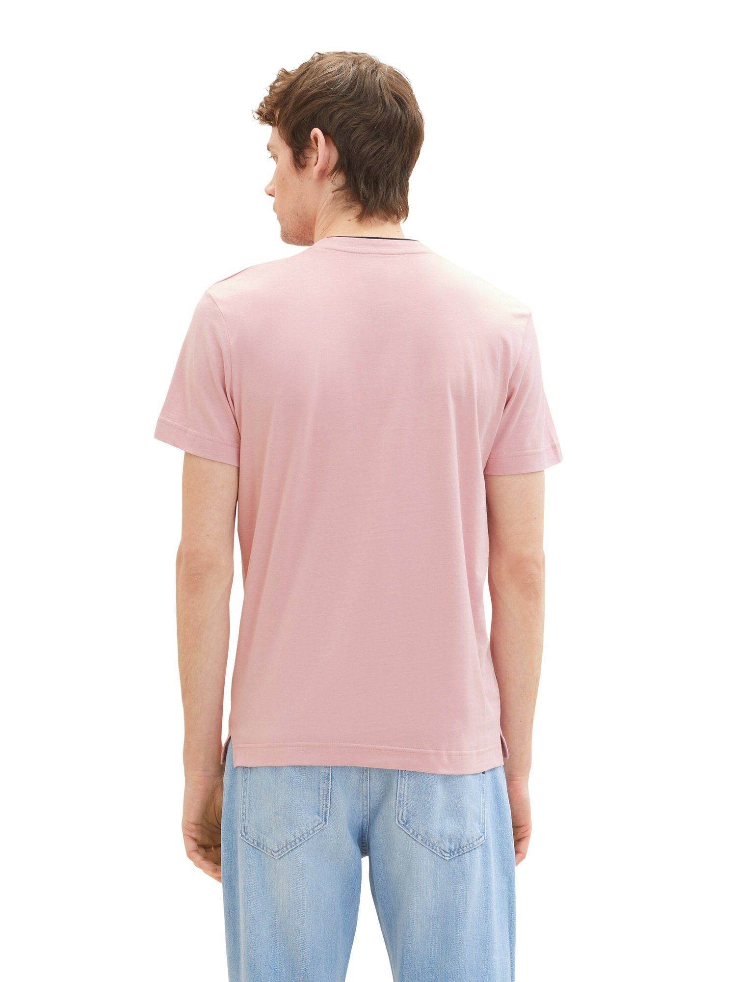 TOM TAILOR Henley (1-tlg) Henleyshirt Kurzarmshirt pink T-Shirt