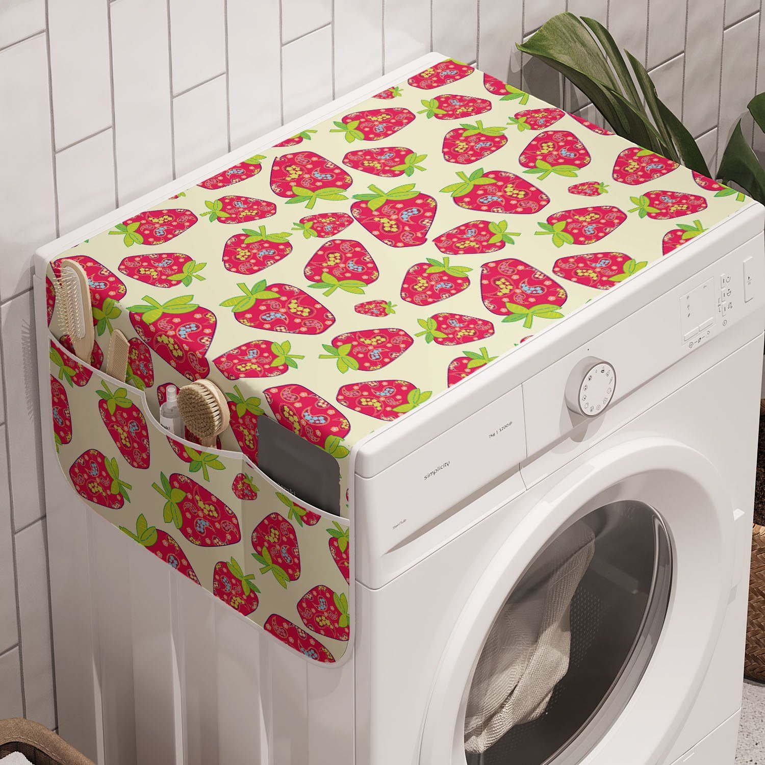 Waschmaschine Paisley Abakuhaus Motive Obst und Trockner, Anti-Rutsch-Stoffabdeckung für Erdbeere Badorganizer