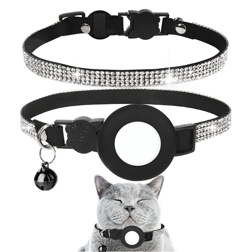 LAPA HOME Katzen-Halsband AirTag Katzenhalsband Verstellbare Haustier-Halsband mit Diamanten, Anti-Erstickung, Katzen-Tracker Halsbänder mit Glöckchen, mit Sicherheitsverschluss