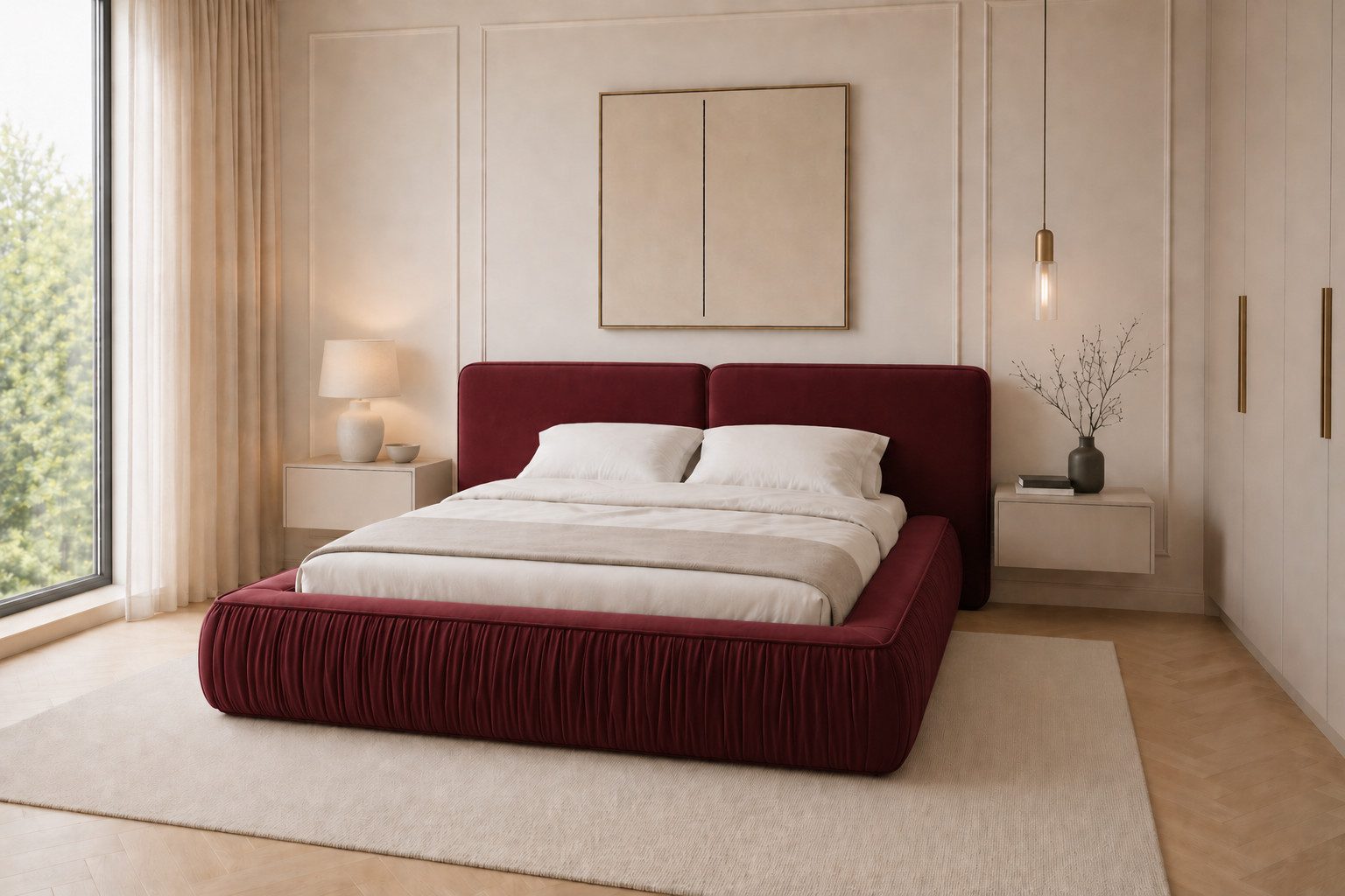 MOEBLO Polsterbett 08 (aus edlem Samt (Riviera Velours) – Modernes Designer-Doppelbett mit weich gepolstertem Kopfteil, stabilem Metall-Holz-Rahmen und großem Bettkasten mit Gaslift – Komfortables Stauraumbett für stilvolle Schlafzimmer), (BxHxT): 207 / 227 / 247 x 94 x 240 cm