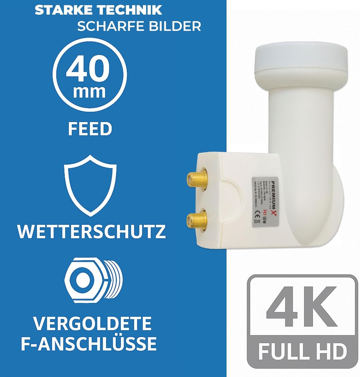 Thumbnail - PremiumX Twin LNB weiß SAT Direktanschluss 2 Teilnehmer Satellit 4x F-Stecker Monoblock-LNB