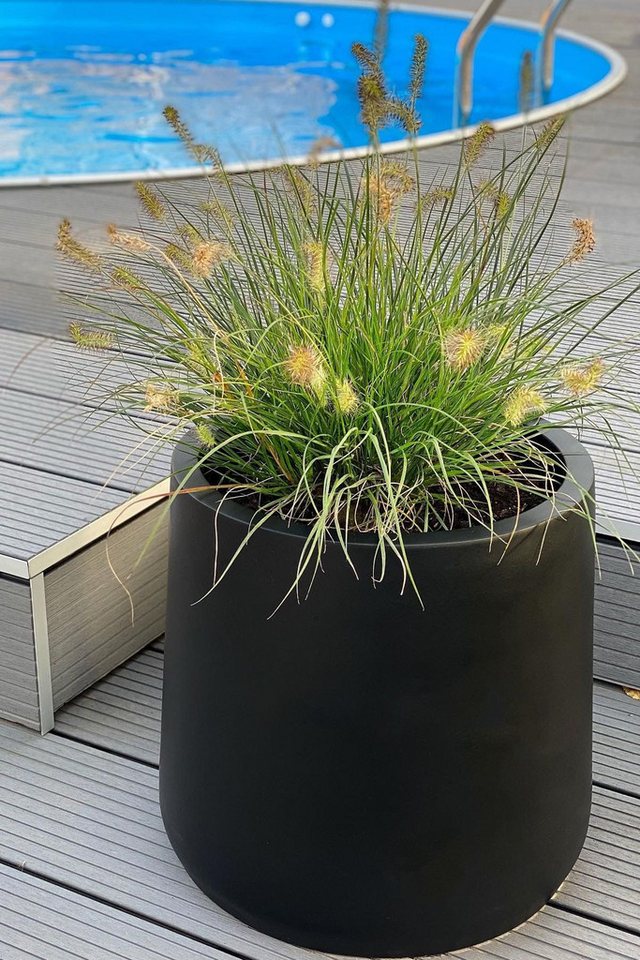 Thumbnail - VIVANNO Blumentopf Fiberglas VEKRA Rund - Schwarz Matt (1 St), 43x40 cm