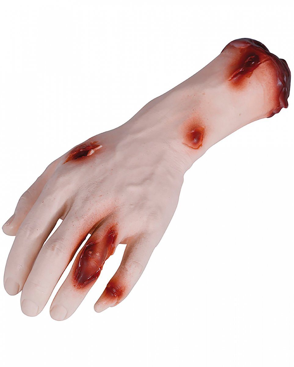 Dekofigur blutige Halloween Wunden mit Hand für Horror-Shop Abgehackte,