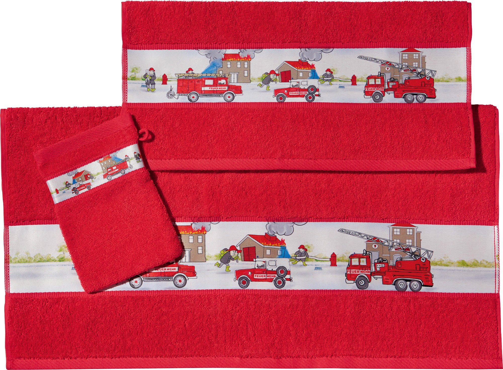 Erwin Müller Handtücher Kinder-Frottier-Set "Feuerwehr" 3-teilig, Walk-Frot günstig online kaufen