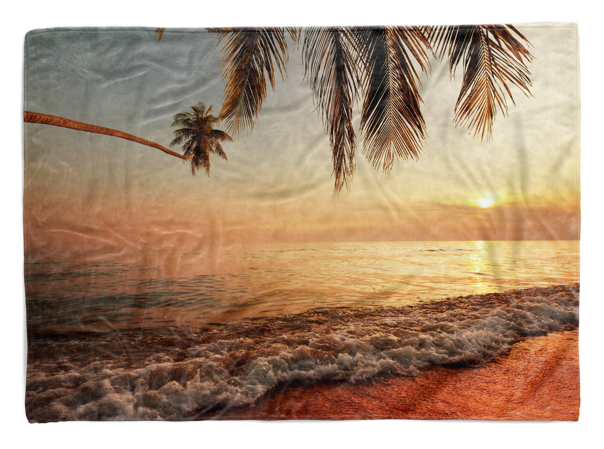 Sinus Art Handtücher Handtuch Strandhandtuch Saunatuch Kuscheldecke mit Fotomotiv Palme Traumstrand, Baumwolle-Polyester-Mix (1-St), Handtuch