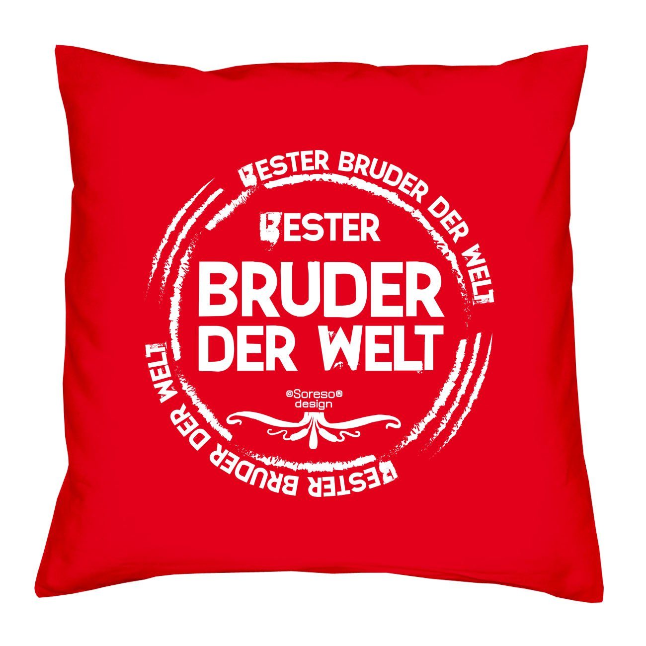 Soreso® Bruder rot Geschenk & der Kissen Welt Bester Urkunde, Dekokissen Geburtstagsgeschenk Vater