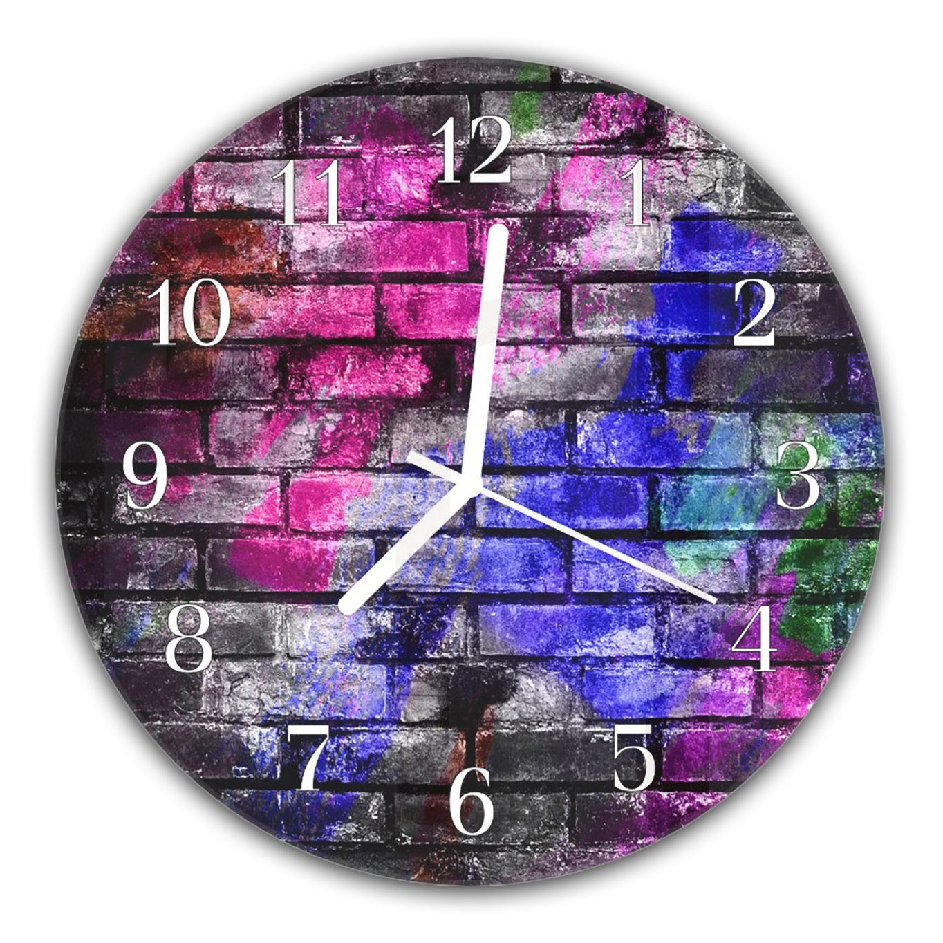 Primedeco aus Rund cm mit Wanduhr - Quarzuhrwerk 30 Wanduhr Motiv und mit Durchmesser Graffiti Ziegelmauer Glas