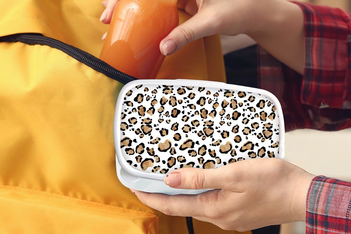 MuchoWow Kunststoff, Jungs Braun und für - für - Muster, Kinder Mädchen Brotdose, Erwachsene, (2-tlg), und Brotbox Pantherdruck weiß Lunchbox