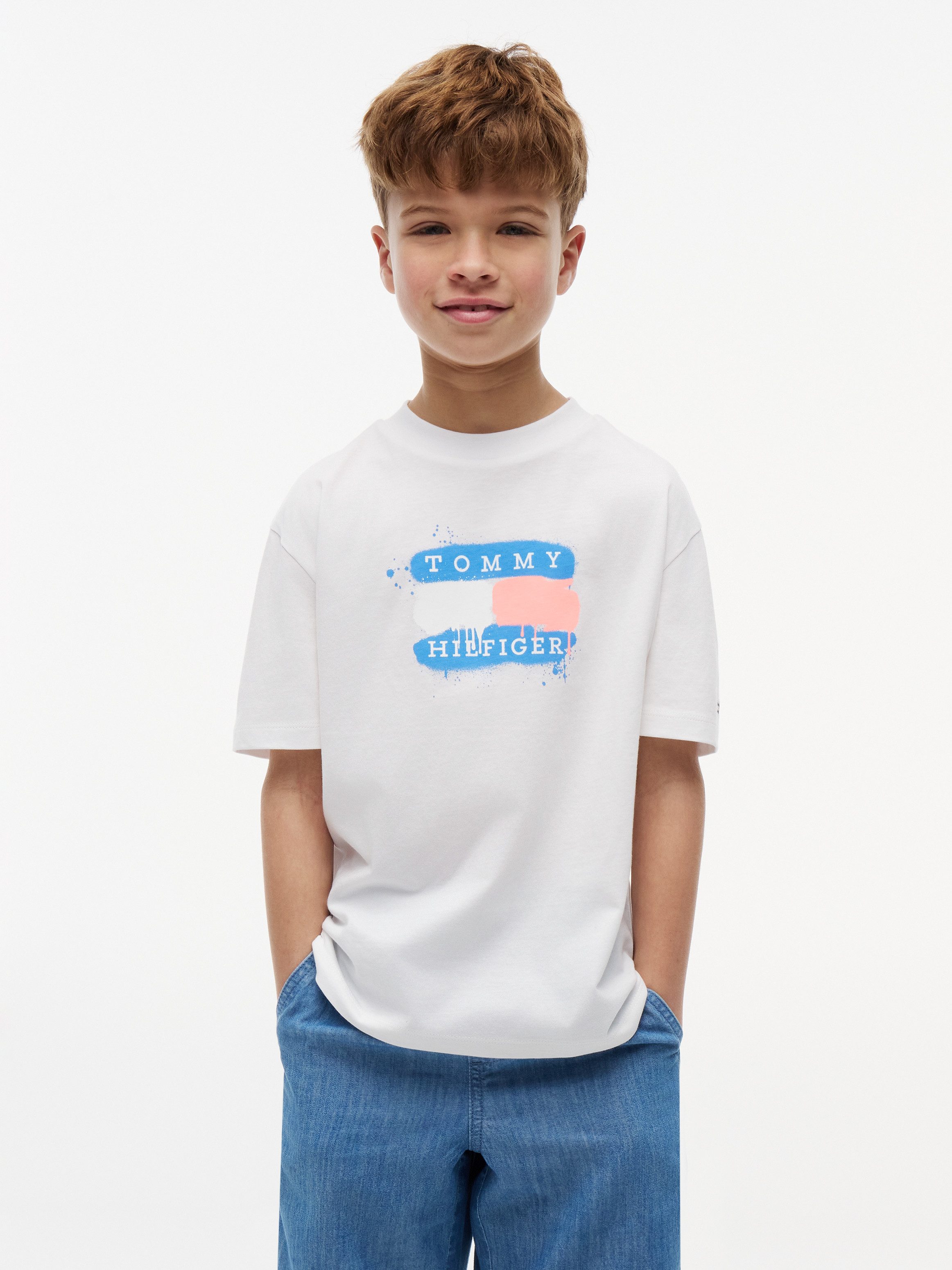 Tommy Hilfiger T-Shirt für Kinder bis 16 Jahre, Graffiti-Druck, Regular Fit