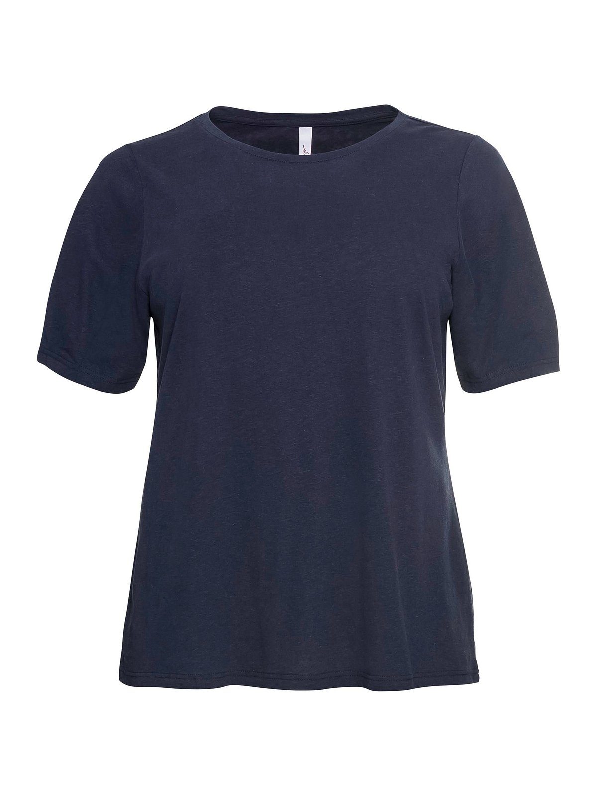Sheego T-Shirt Größen Leinen-Viskose-Mix, marine Große aus mit Puffärmeln