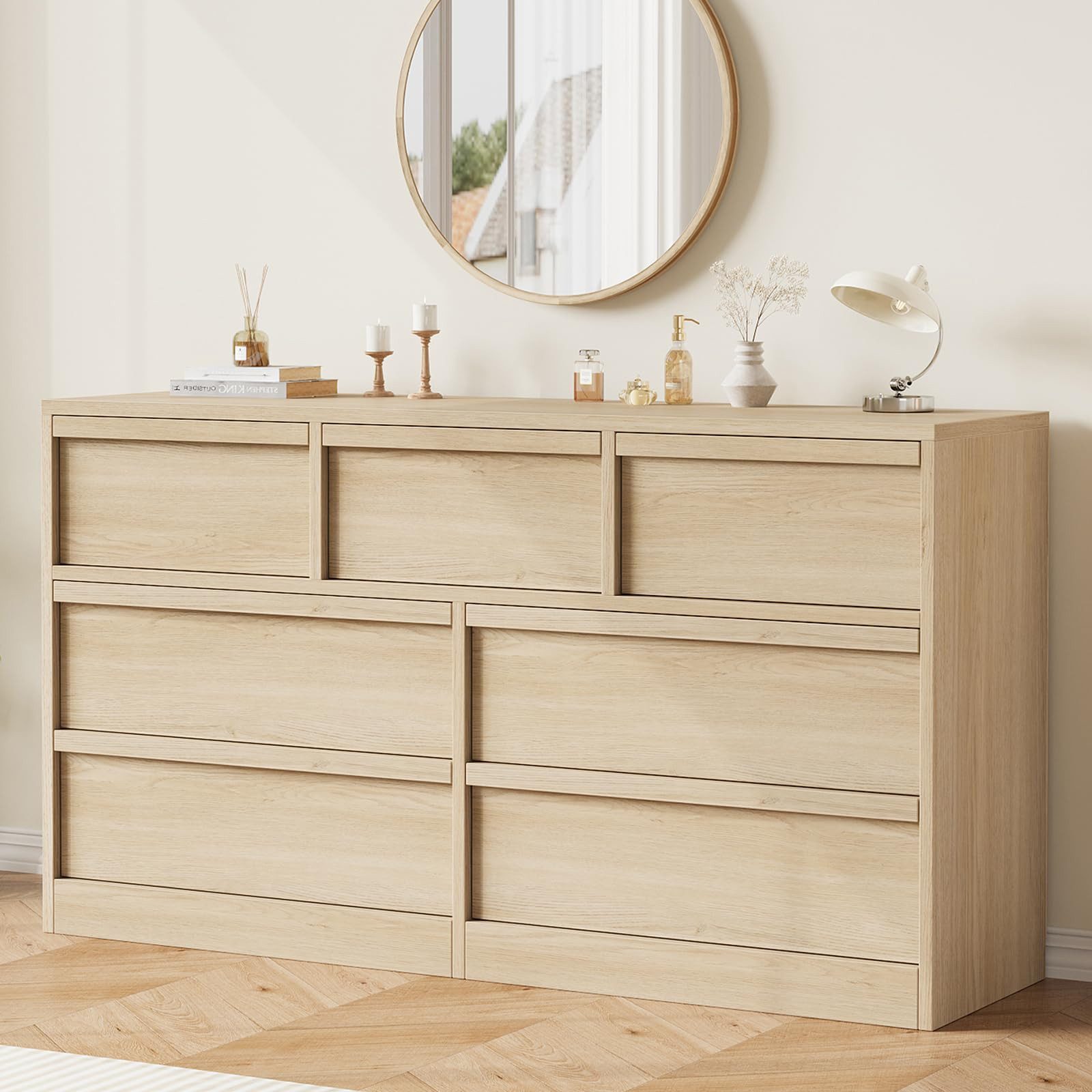 GarveeMore Kommode Stilvoll Schubkastenkommode Sideboard Kombikommode Lowboard TV-Bank, 6/7/8 Schubladen großem Stauraum Holzkommode mit großem Stauraum