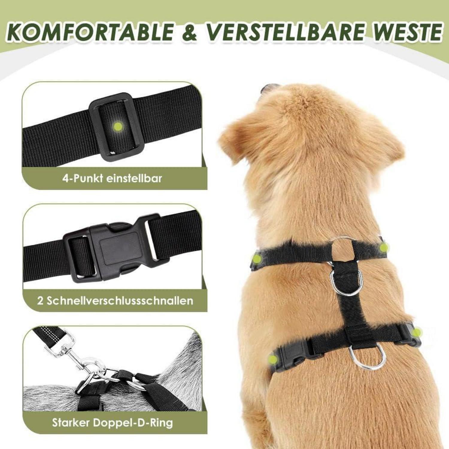 LuxusKollektion Autohundegeschirr Hundegeschirr Sicherheitsgurt 2 Karabinerhaken Auto S Grün