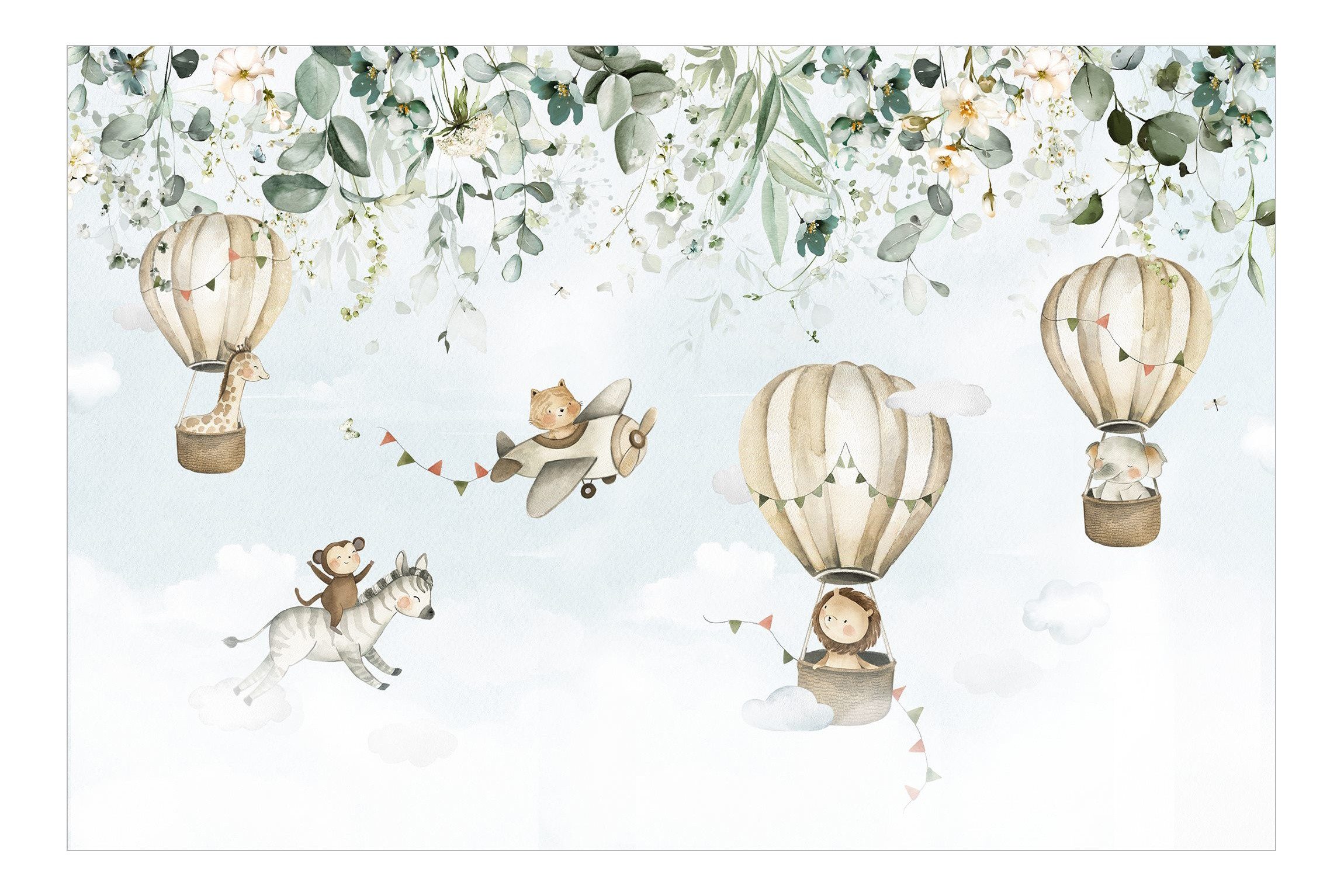 Bilderdepot24 Kindertapete Tropischer Flug Aquarell Kinder Kunst Tiere Welt günstig online kaufen