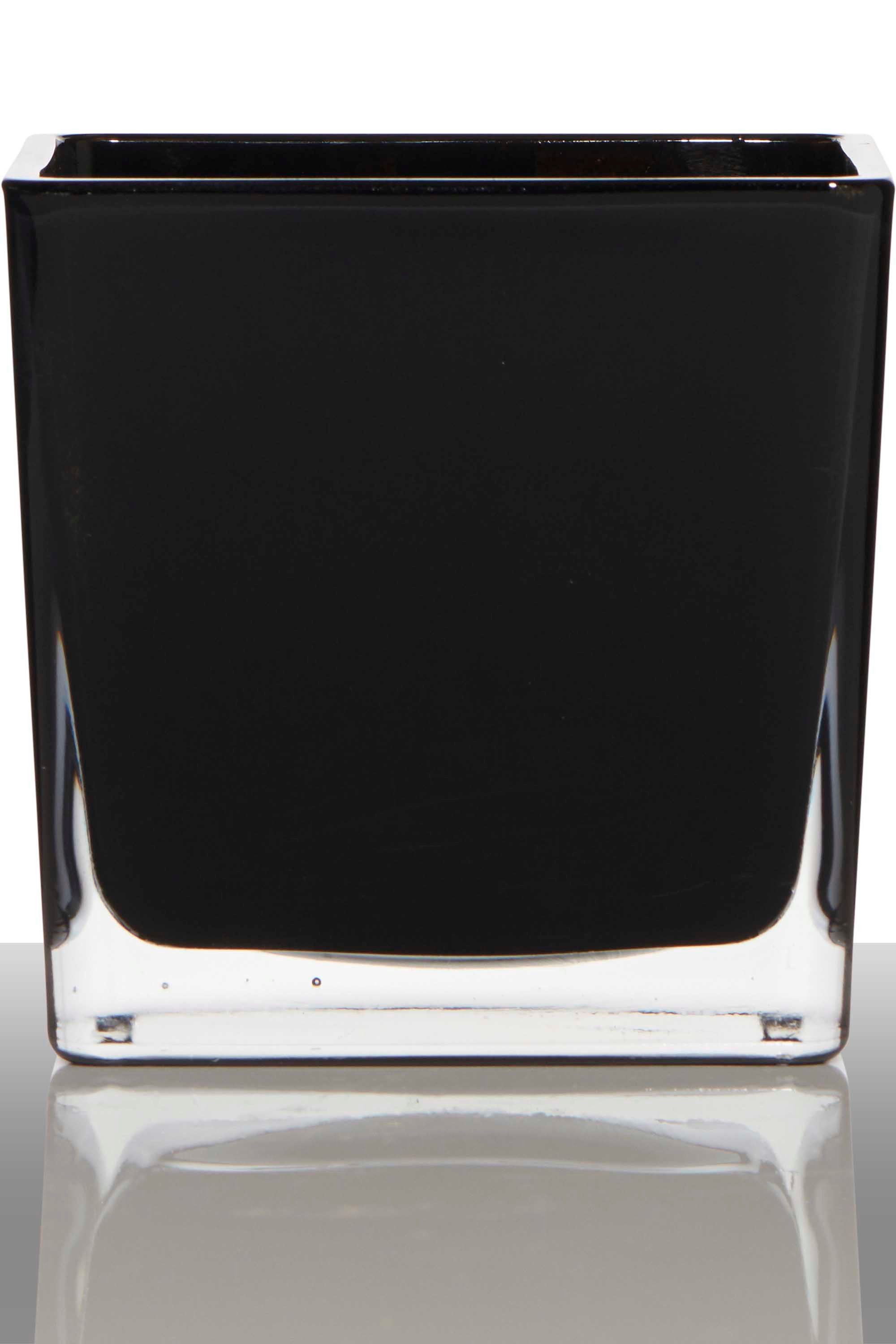 INNA-Glas Blumentopf Glas Übertopf Kim, Würfel - Viereckig, schwarz, 12x12x12cm