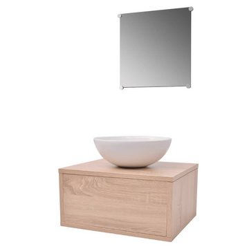 vidaXL Badezimmer-Set 4-tlg Badmöbel-Set mit Waschbecken und Wasserhahn Beige Badezimmer Was