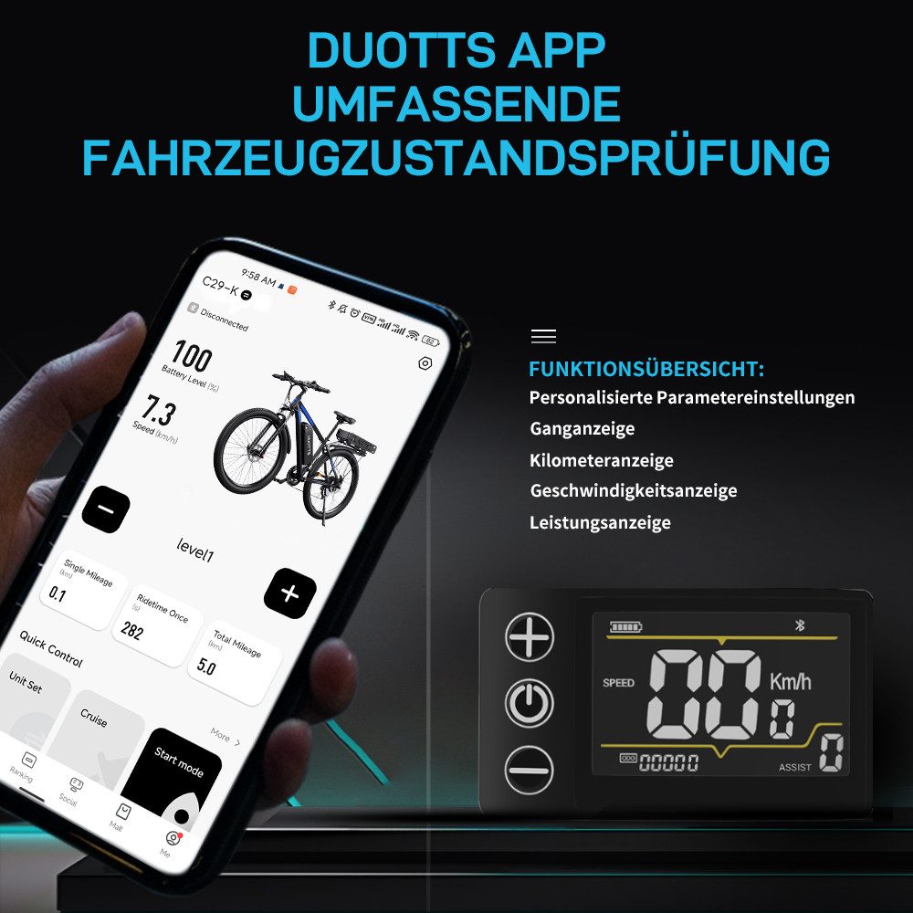 DUOTTS E-Bike Cityrad herren Elektrofahrrad 48V 37,5AH cityrad 29 Zoll damen 65Nm, Pedelec, 21 Gang, Kettenschaltung, Heckmotor, 1800 Wh, MTB E Mountainbike Pedelec Snowbike für Damen u. Herren
