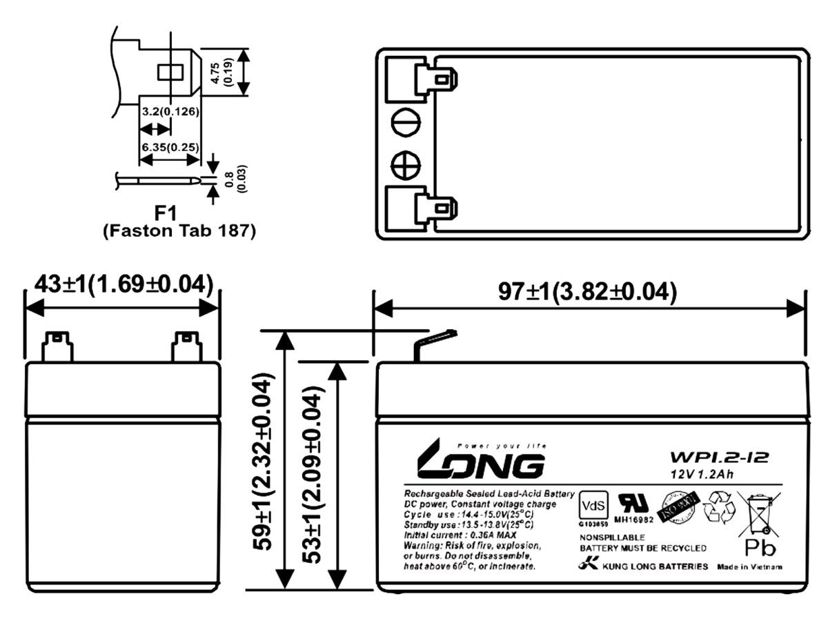 Kung Long 12V 1,2Ah passend ST Steuerung Bleiakkus EST ES90-2D R-Therm für