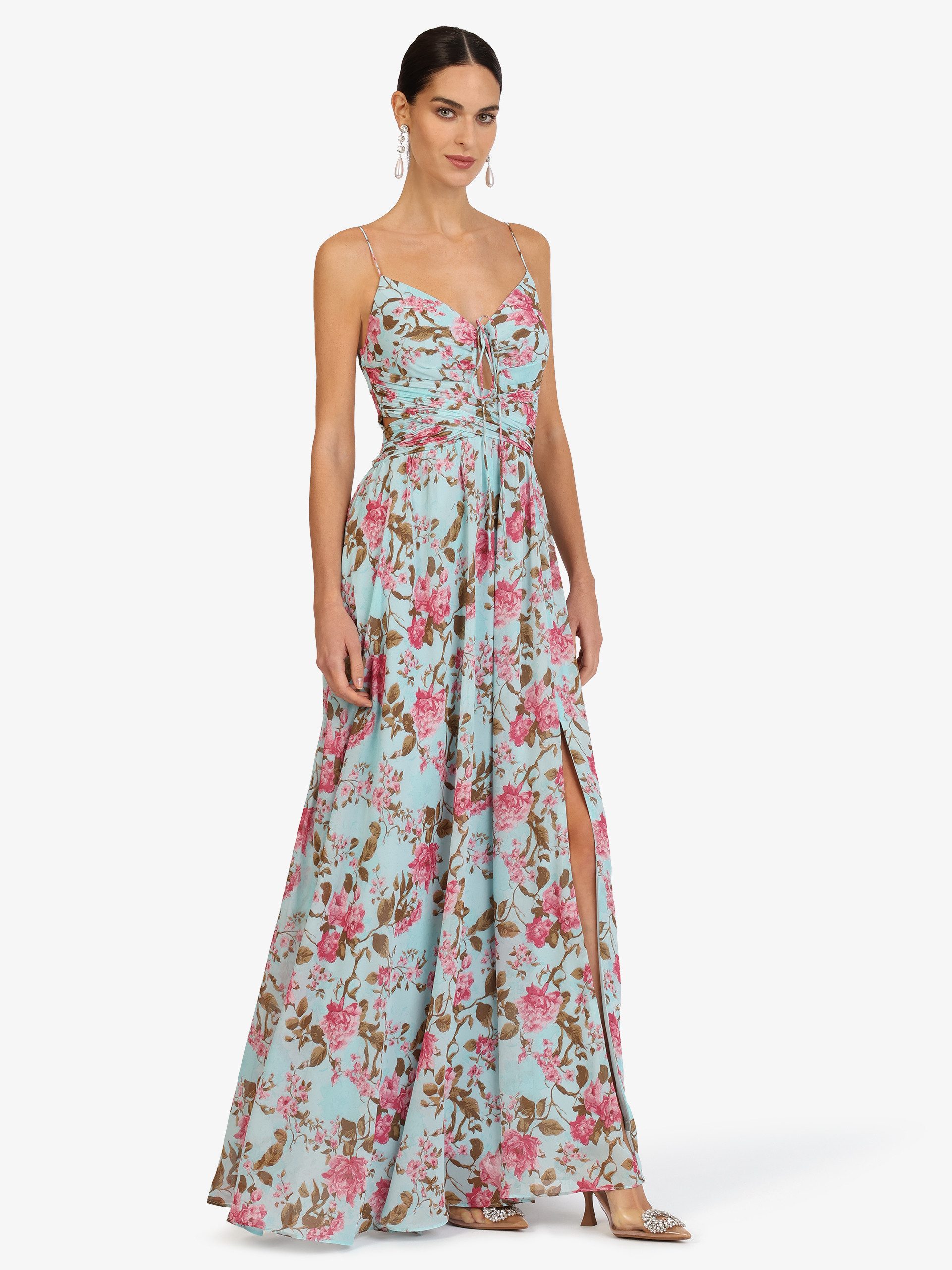 Kraimod Abendkleid mit Spaghettiträgern und Schlitz
