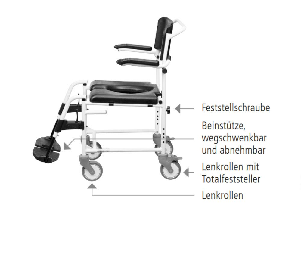 Dietz Group Dusch-Toilettenrollstuhl Duschtoilettenstuhl Levina 320-2 Made in Germany, Komfort Toilettenstuhl, höhenverstellbarer Duschstuhl