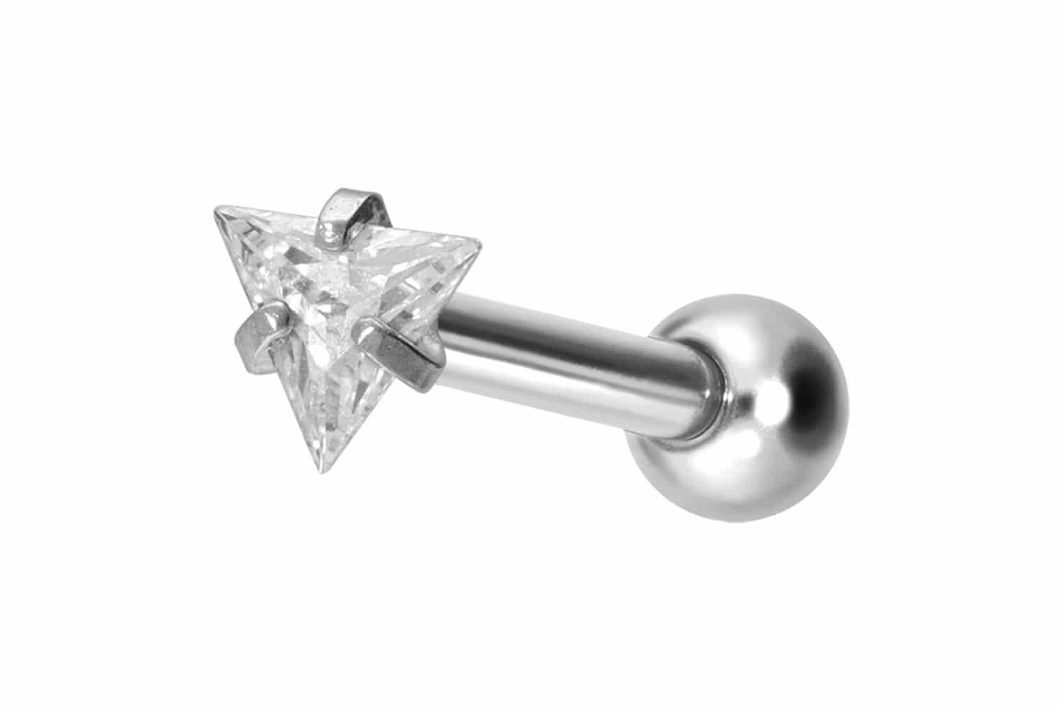 Piercing-Set Titan Ohrpiercing mit Innengewinde EINGEFASSTES KRISTALLDREIECK