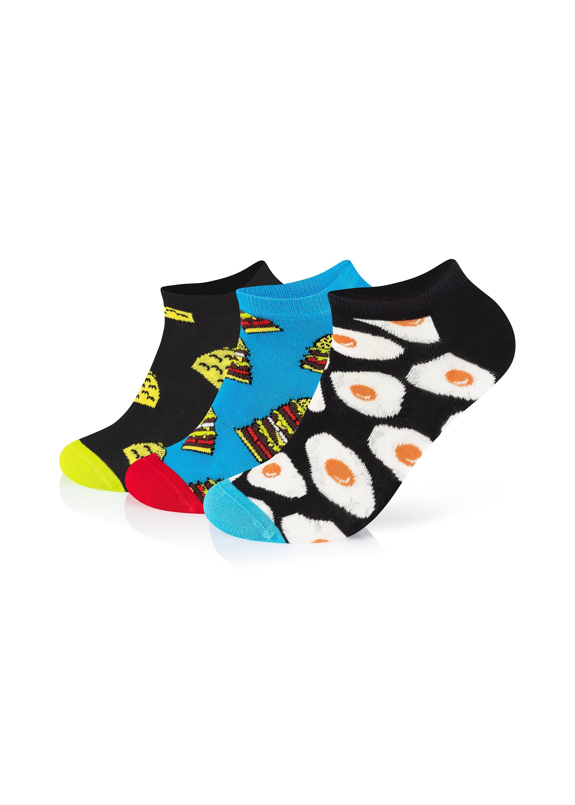 Sneakersocken Happy Side 3-Pack Up Foodie-Sunny gekämmte Low Baumwolle Socks