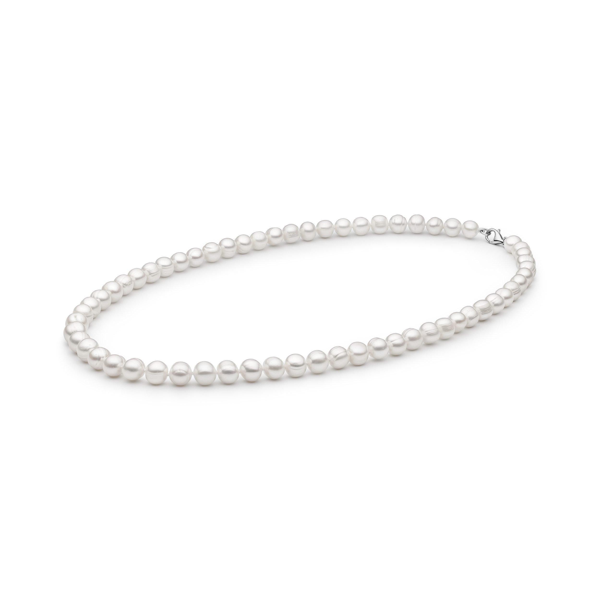 Perlenkette Herren - weiß rund 8-8.5 mm, 50 cm, 925 Silber, Süßwasserzuchtperlen