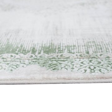 Teppich Wollteppich mit Ornamenten & Fransen in grün, TeppichHome24, rechteckig, Höhe: 10 mm