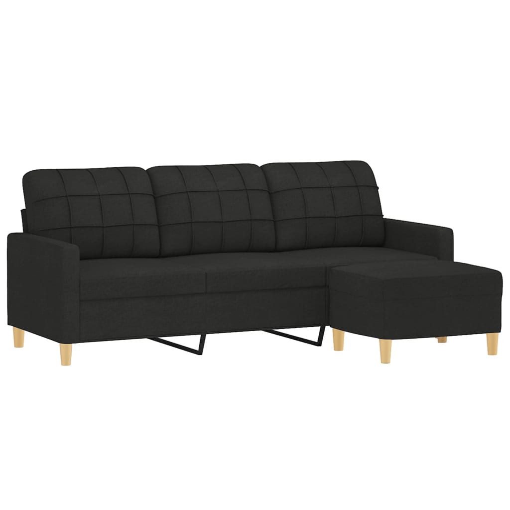 vidaXL Sofa, 3-Sitzer-Sofa mit Hocker Schwarz 180 cm Stoff
