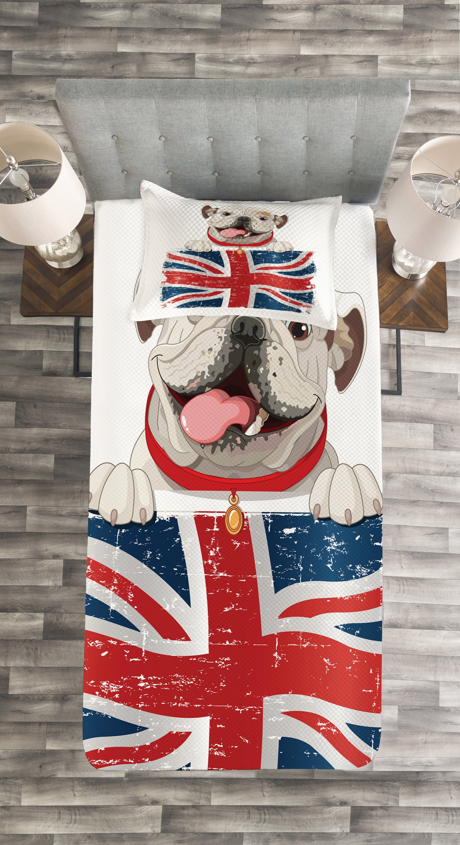 Abakuhaus, Waschbar, Kissenbezügen Englische Set Tagesdecke Britisch mit Dog Bulldogge