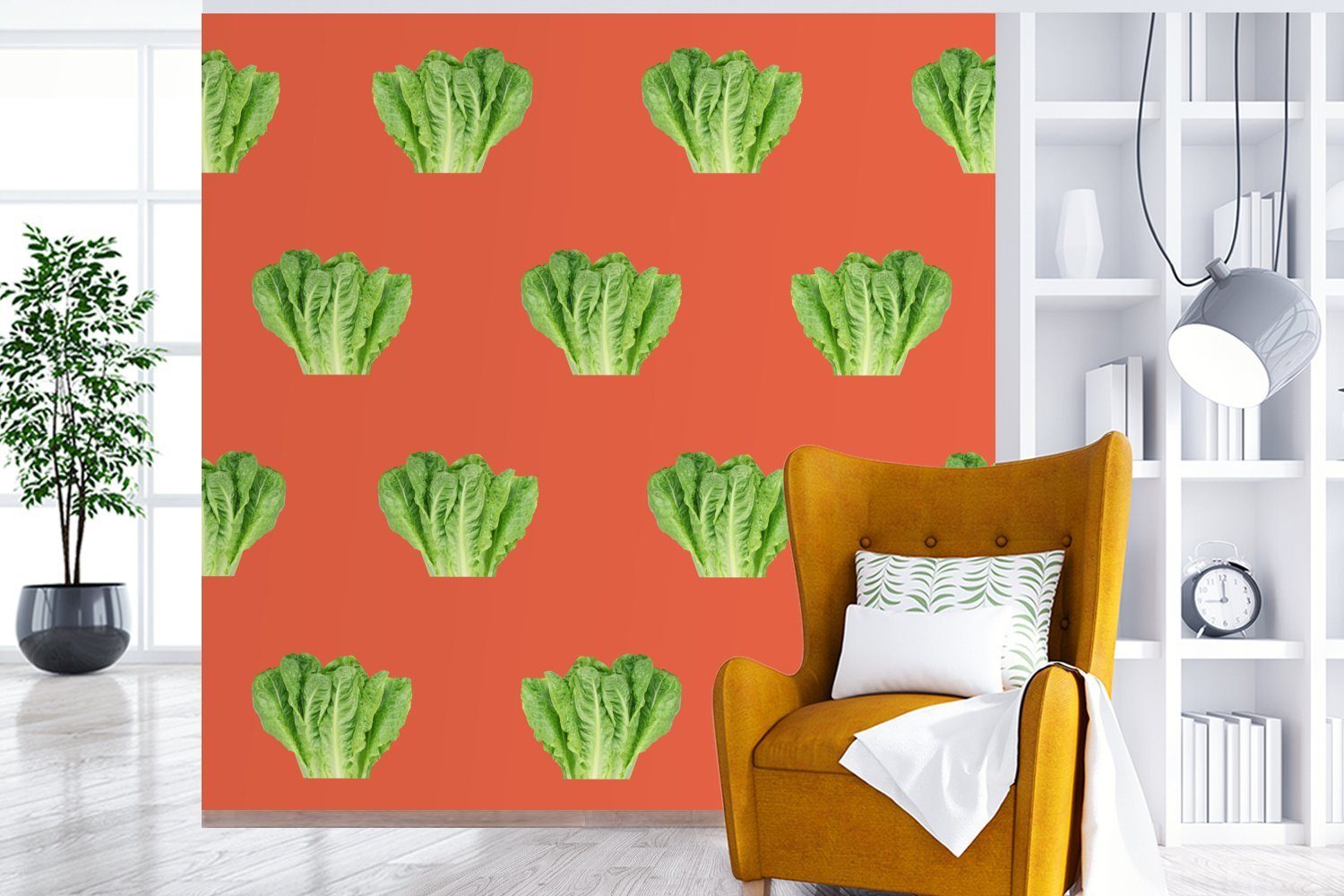 bedruckt, Muster Gemüse für oder MuchoWow Wohnzimmer Schlafzimmer, Vinyl Rot, Matt, Fototapete (5 St), - Wandtapete - Tapete