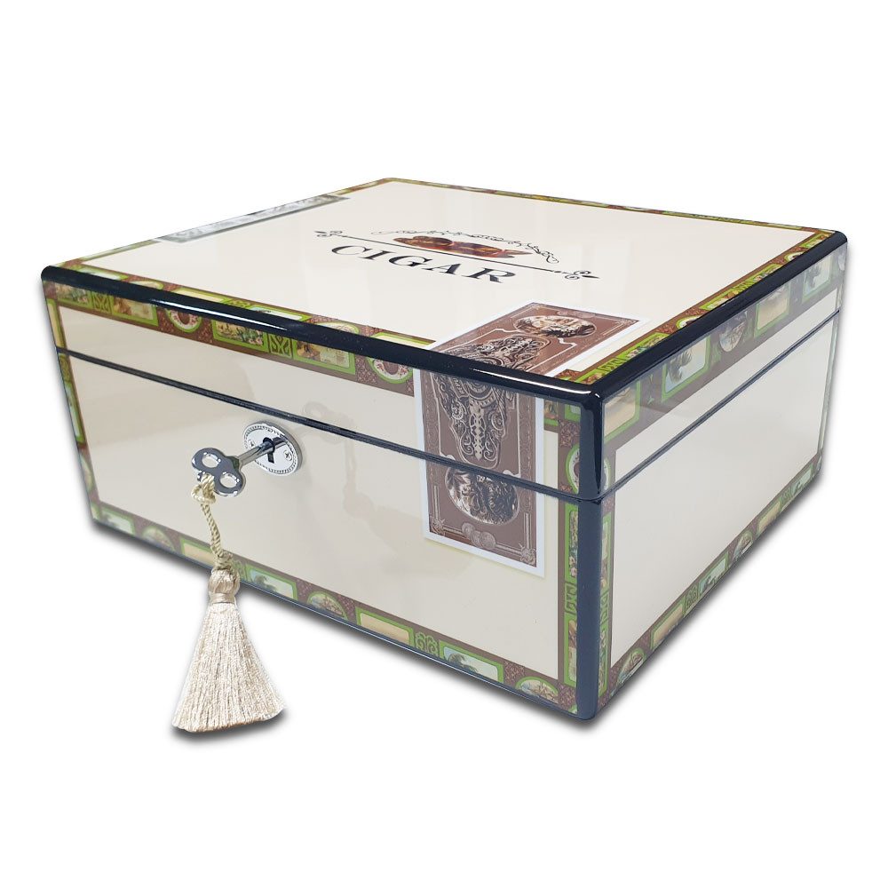 Coumo Humidor Cigarbox Design Classic, Set, Weiß., Hochglanz, Abschließbar