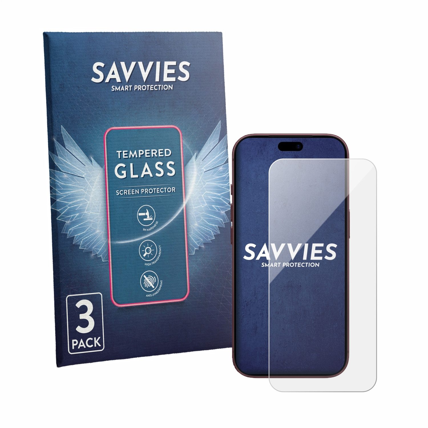 Savvies Displayschutzglas Schutzglas für Apple iPhone 18 Pro, 3 Stück, Displayschutz 9H Glas Klar Transparent