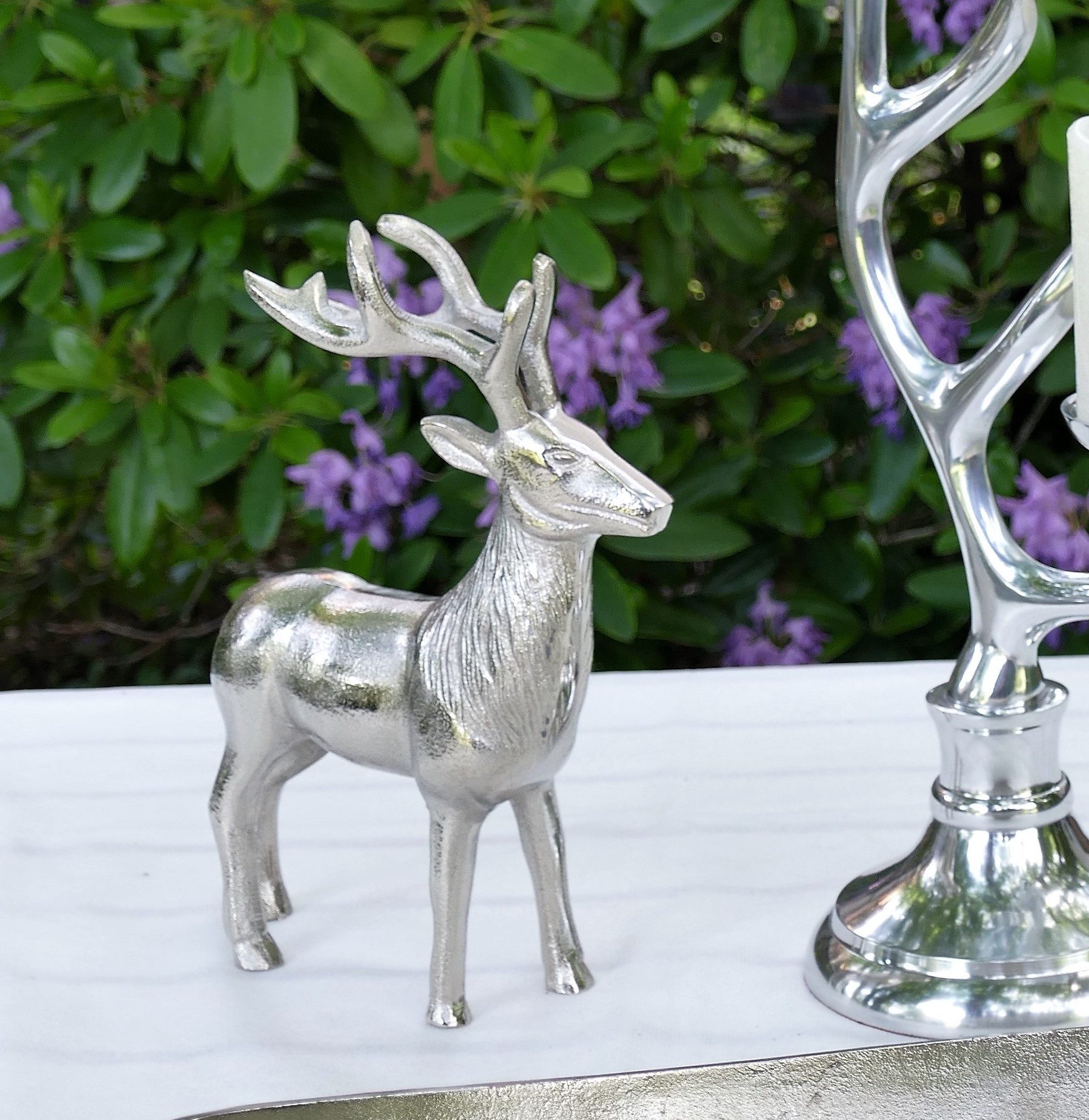 ARTRA Dekoobjekt Deko Hirsch Tischfigur "Rudolph" Rentier Geschenk silber Matall (1 St)