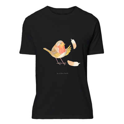 Mr. & Mrs. Panda T-Shirt Rotkehlchen mit Federn - Schwarz - Geschenk, süße Tiermotive, Lustige (1-tlg)