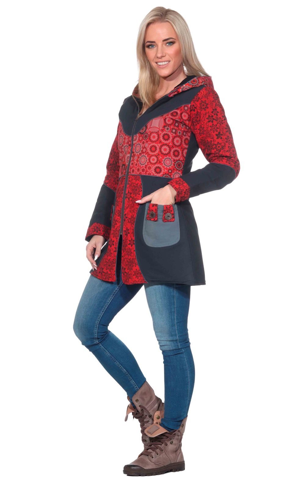 KUNST UND MAGIE Langjacke Kunst und Magie Damenmantel + Kapuze Blumenmuster günstig online kaufen