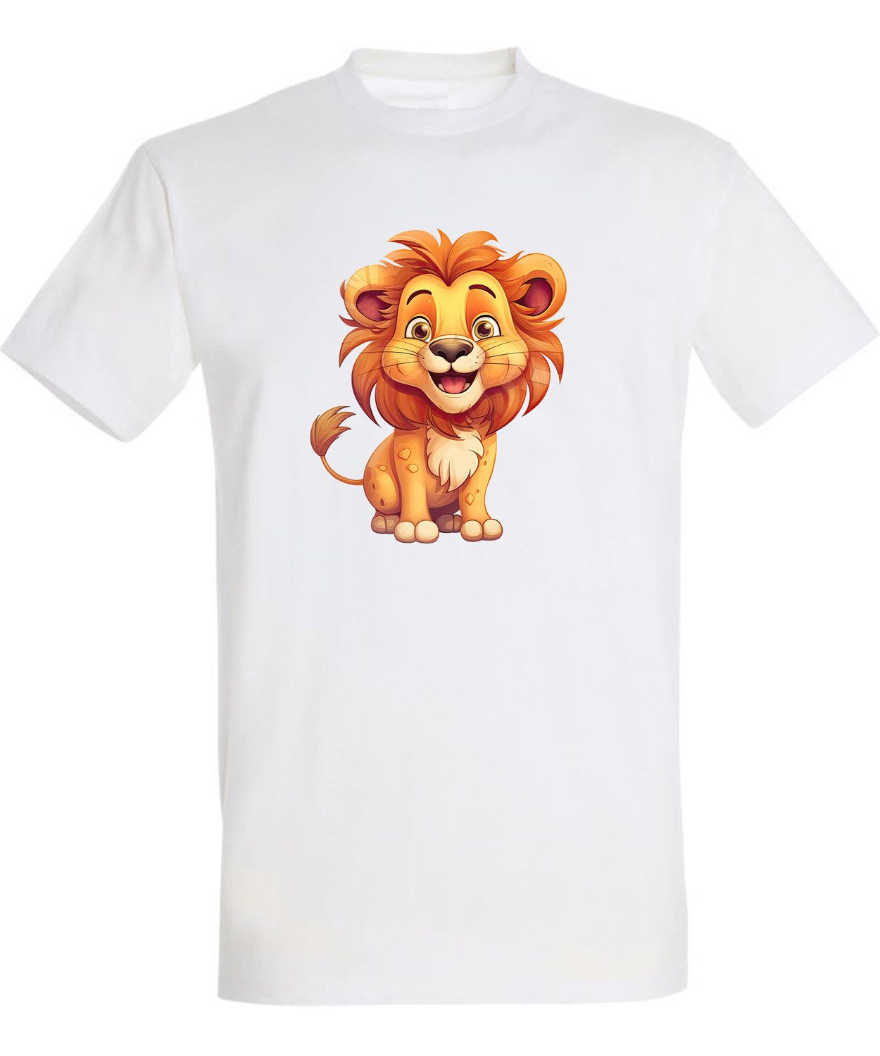 MyDesign24 T-Shirt Herren Print Shirt - Niedlicher Löwen Brustprint Baumwollshirt mit Wildtier Aufdruck Regular Fit i275