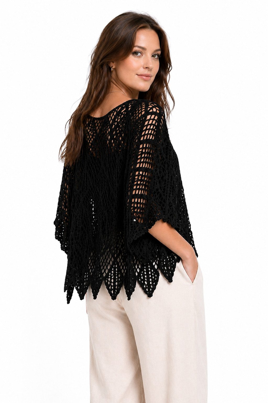 ITALY VIBES Blusenponcho - Poncho - Häkelshirt Damen - Häkelbluse - gratis Untershirt - Top ONE SIZE / passend für Größe XS - L - gratis Top