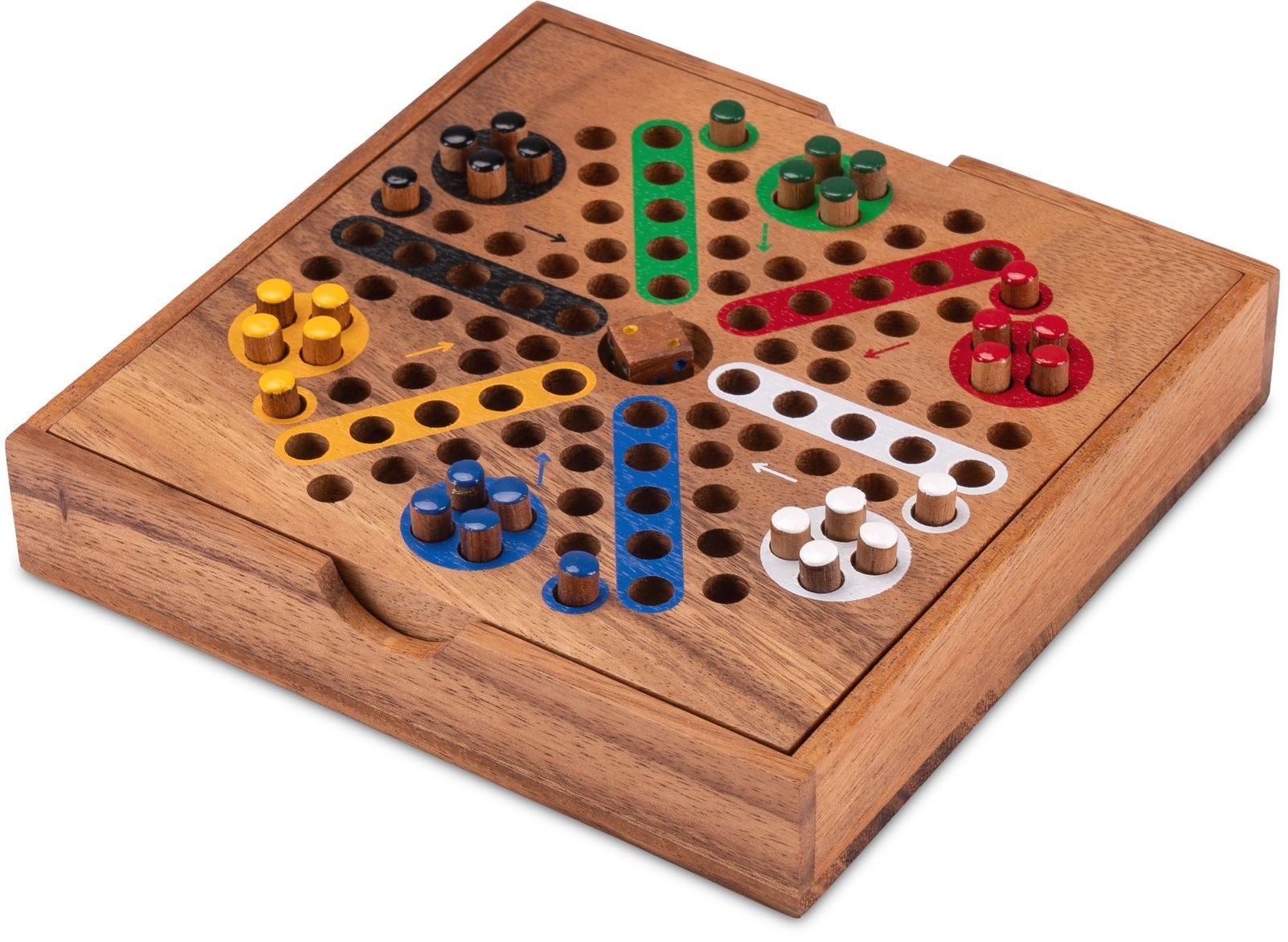 LOGOPLAY Spiel Ludo Gr. M für 2-6 Spieler, Gesellschaftsspiel, Ludo Gr. M für 2 bis 6 Spieler Spielfeld 17 x 17 cm Würfelspiel aus von LOGOPLAY