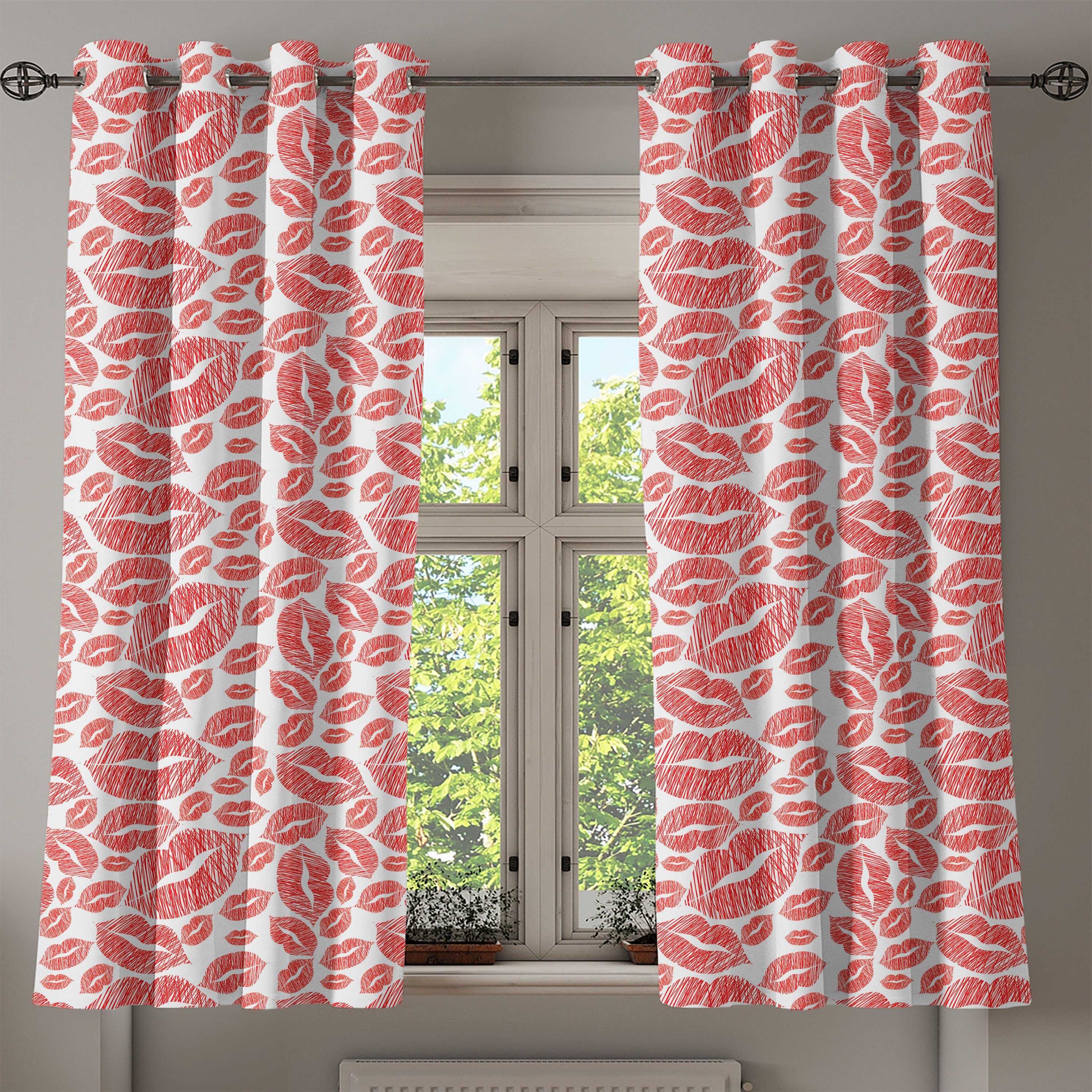 Dekorative Schlafzimmer Dame Retro Hot 2-Panel-Fenstervorhänge für Romantisch Lippen Wohnzimmer, Abakuhaus, Gardine