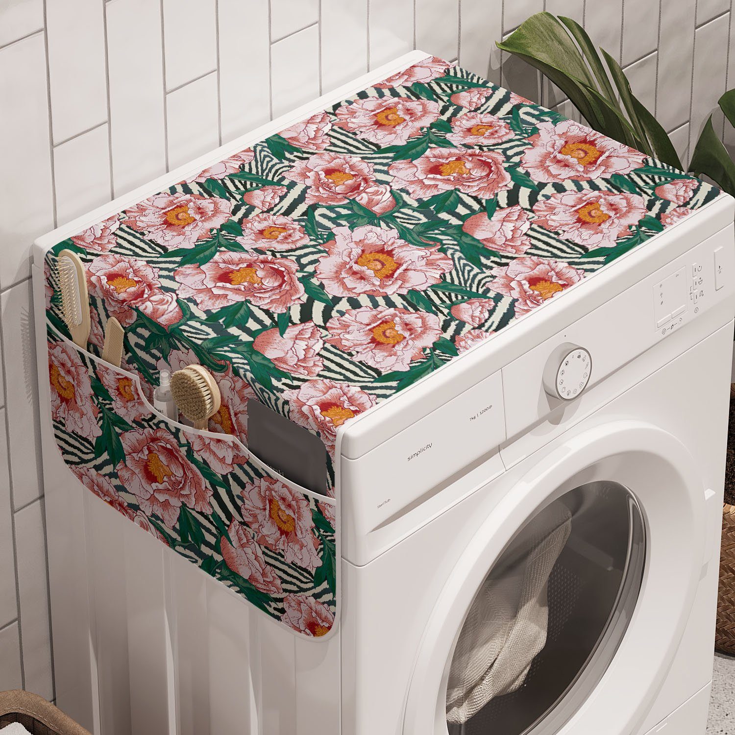 Abakuhaus Badorganizer Anti-Rutsch-Stoffabdeckung für Waschmaschine und Trockner, Blumen Detaillierte Budding Blumen