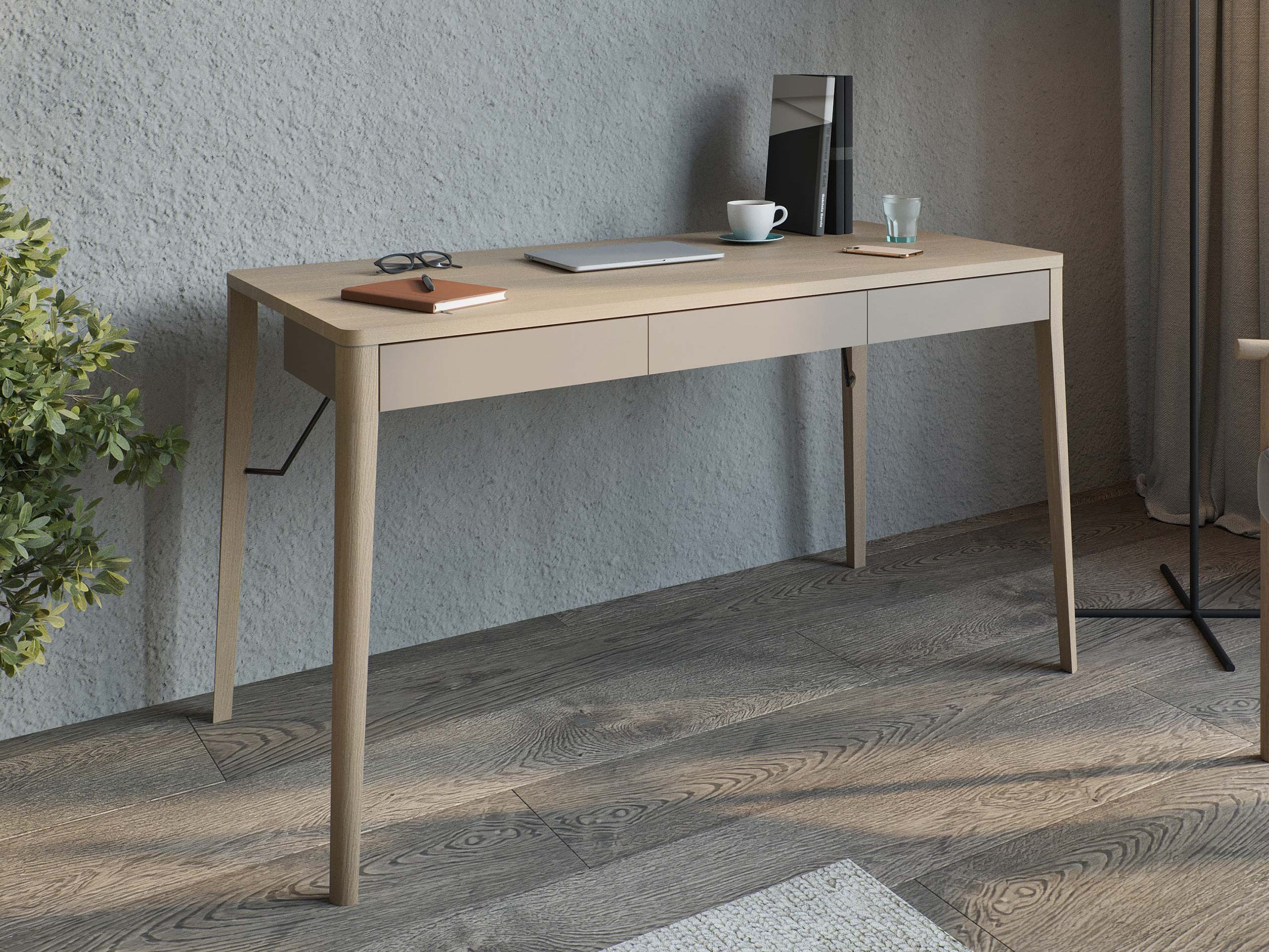 MIRJAN24 Schreibtisch Match 3S MK01 (mit drei Schubladen), Holzbeine, 139x71x77 cm