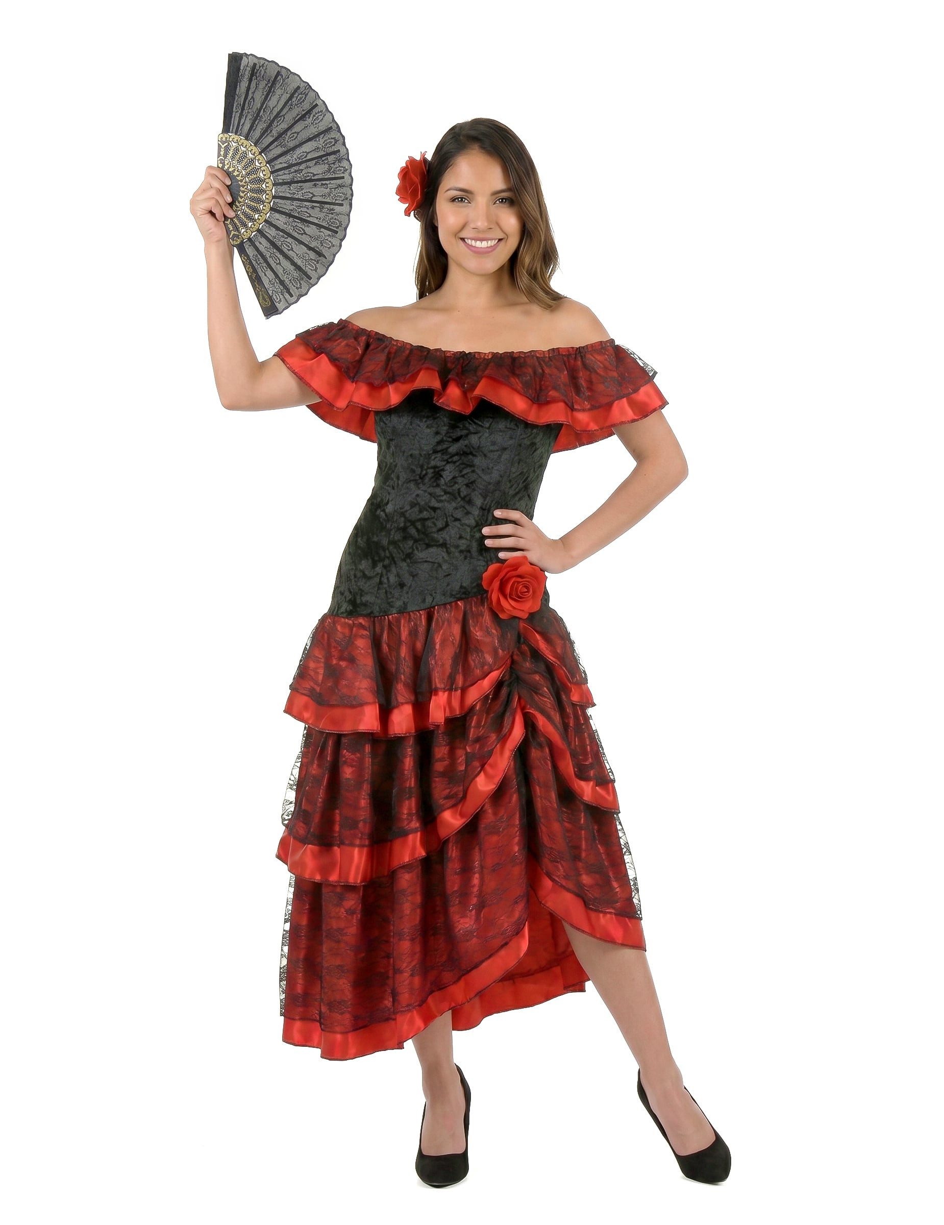 JADEO Kostüm Flamenco-Tänzerin Damen-Kostüm rot-schwarz