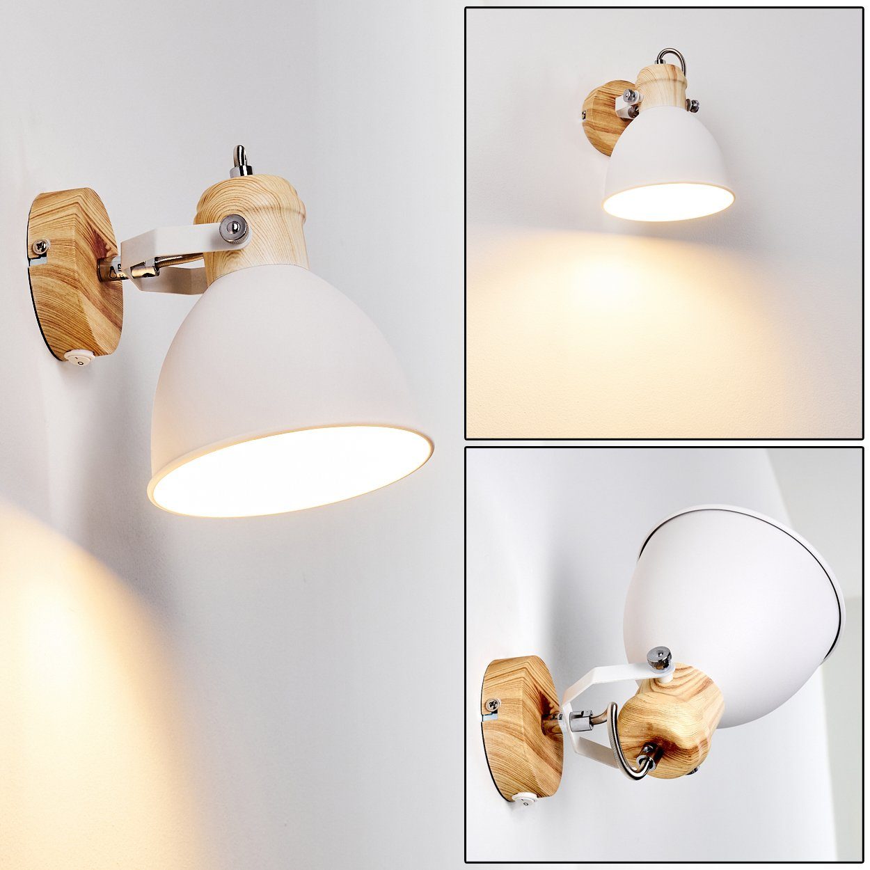 am Wandlampe Gehäuse »Verago« hofstein Leuchtmittel, Wandspot verstellbare Retro/Vintage An-/Ausschalter in ohne aus mit Wandleuchte Weiß/Holzoptik, 1xE27, Metall